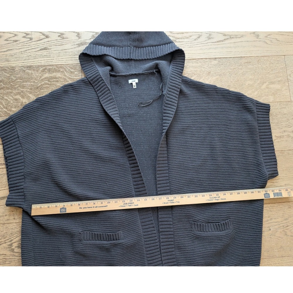 Aerie Womens Short Sleeve Hooded Cardigan Gray Ribbed Open Front Pocket L/XL - Picture 5 of 5